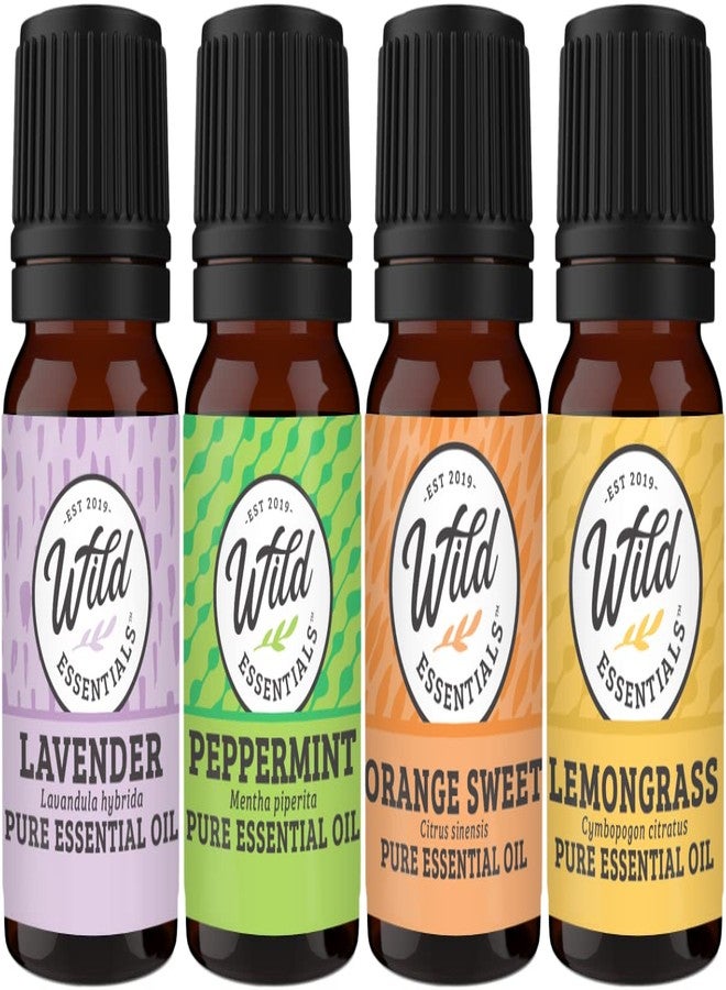mEssentials Wild Essentials 4-Piece 100% Pure Therapeutic Grade Essential Oil Sampler Set - Aromatherapy Gift Set - Includes Lavender, Peppermint, Lemongrass and Orange- 5ml Bottles - Image 1